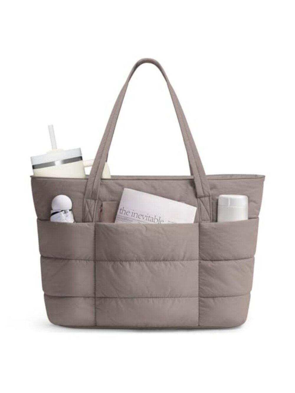 Quilted Puffer Tote Bag Lightweight Nylon Travel Work Laptop Tote